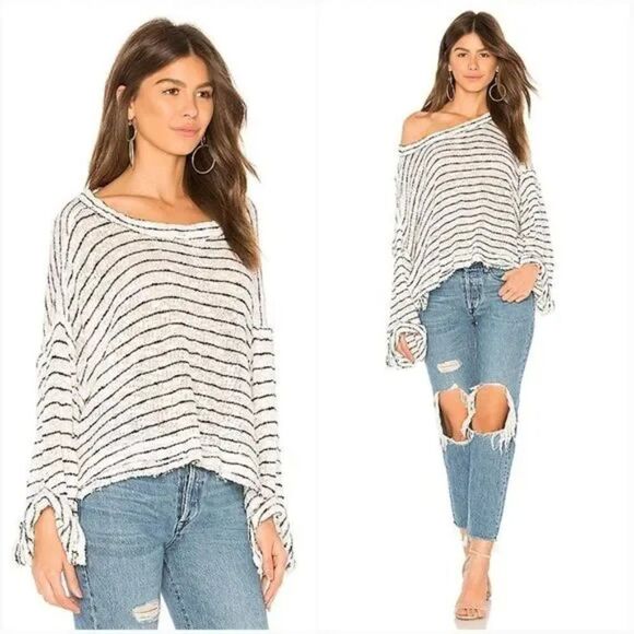 Free People Island Girl Hacci Top - size XS in Black/White - Picture 2 of 14